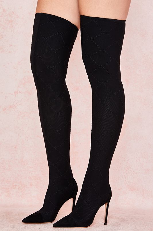 Botas House Of Cb Mesh Monogrammed Thigh Negras | FKJ-731928