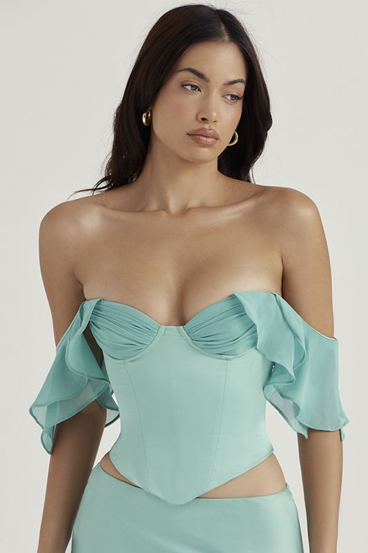 Corsé House Of Cb Ruffle Sleeve Turquesa | NJD-027593