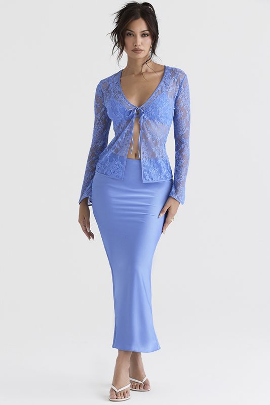 Falda House Of Cb Satin Bias Cut Midi Azules | PJQ-617859