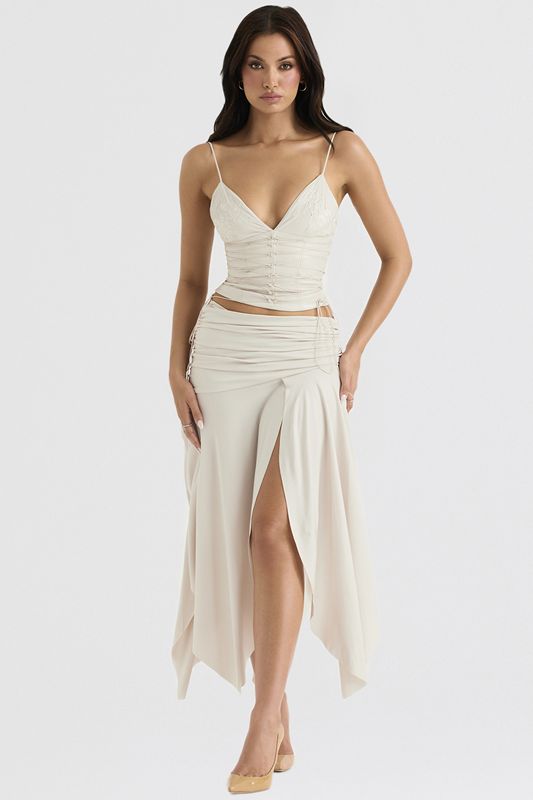 Falda House Of Cb White Draped Midi Creme | XDV-907235