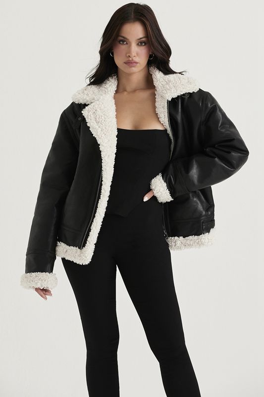 Jacket House Of Cb Vegan Shearling Aviator Negras | RSE-391650