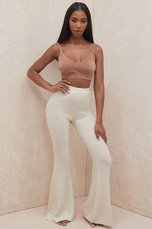 Pantalones House Of Cb Fornido Acanalado Knits Creme | QGS-926318