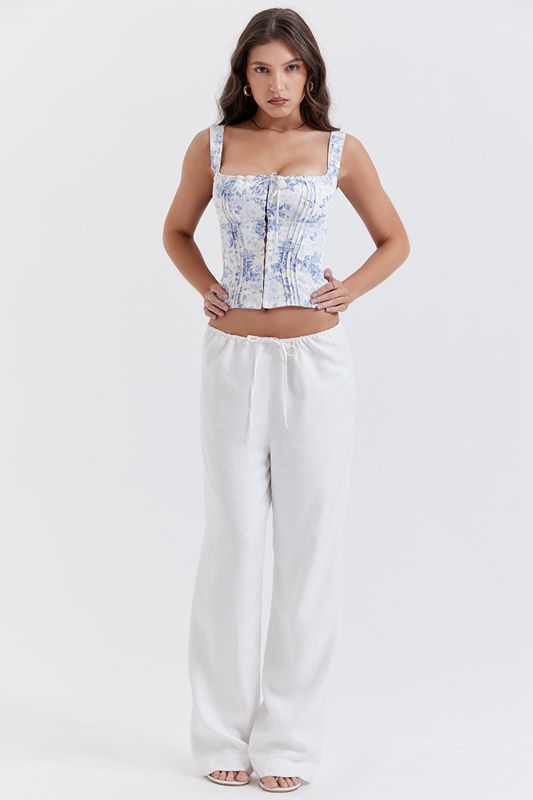 Pantalones House Of Cb Linen Mixs Blancas | DEN-017865