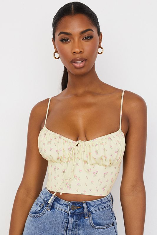 Tops House Of Cb Ditsy Floral Gathered Bustier Limón | HFA-034218