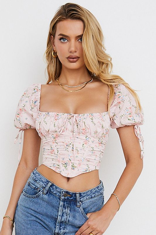 Tops House Of Cb Floral Puff Sleeve Rosas | YQM-956042