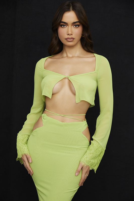 Tops House Of Cb Green Georgette Cropped Verde Claro | RDS-573601