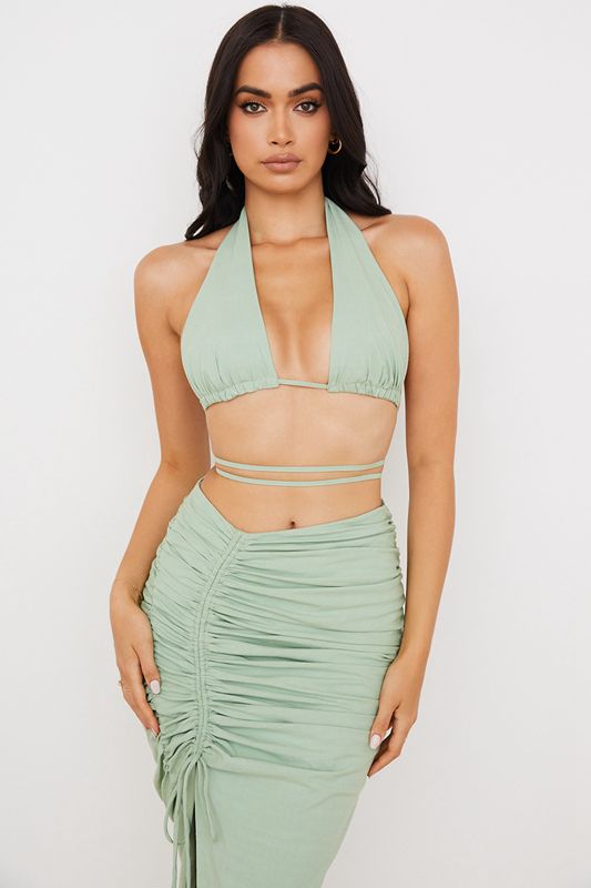 Tops House Of Cb Halter Neck Gathered Bustier Verde Oliva | UJP-257943