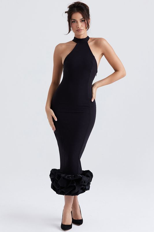 Vestido A Media Pierna House Of Cb Peplum Negras | JYM-946187