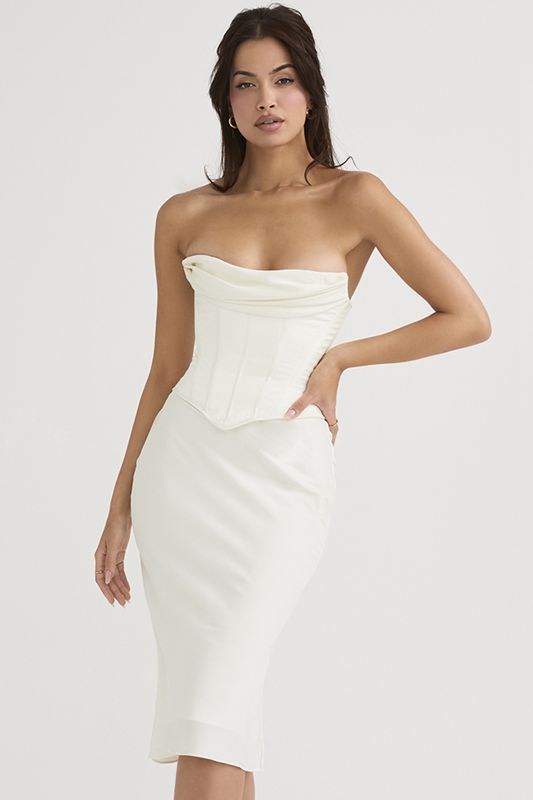 Vestido A Media Pierna House Of Cb Satin Strapless Blancas | IOG-725403