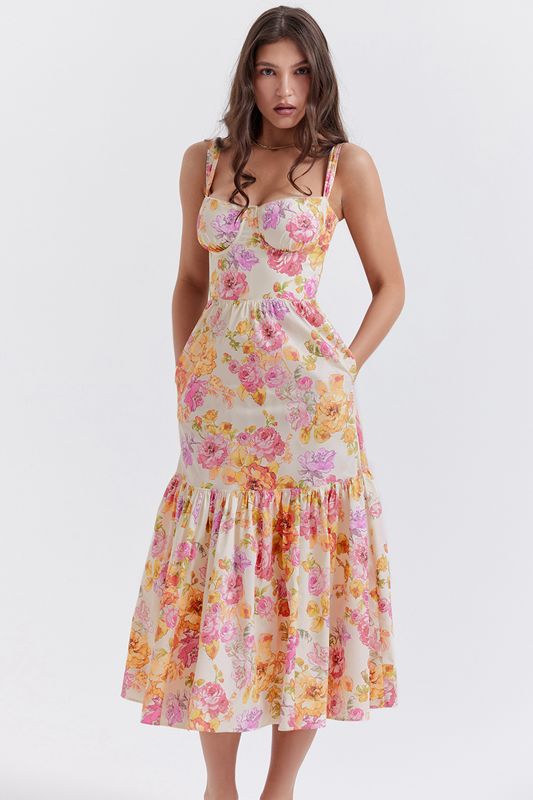 Vestido House Of Cb Floral Midi Blancas | QGI-796058