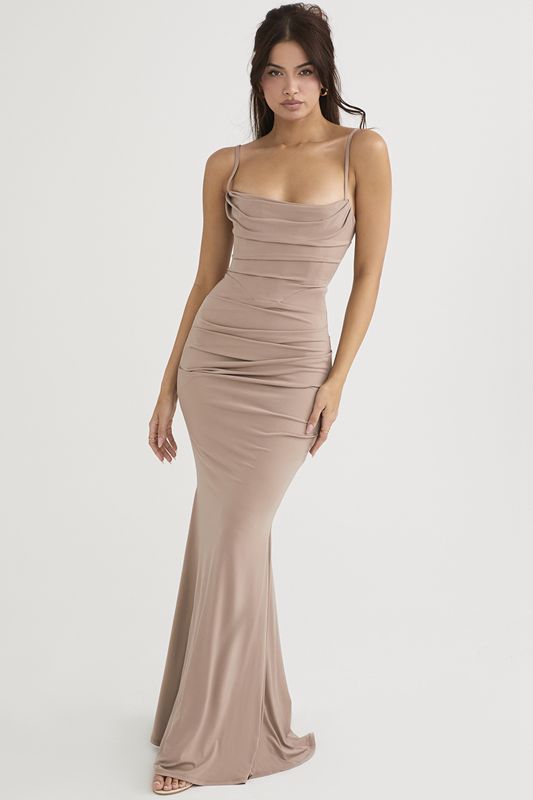 Vestido House Of Cb Jersey Maxi Beige | VIH-108296