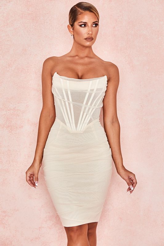 Vestido House Of Cb Mesh Strapless Blancas | DAQ-136972