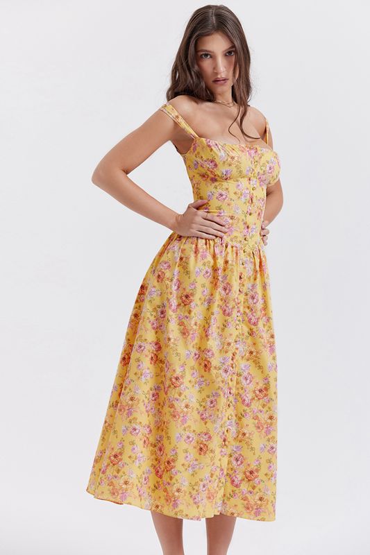 Vestido House Of Cb Print Midi Amarillo | JLI-173492