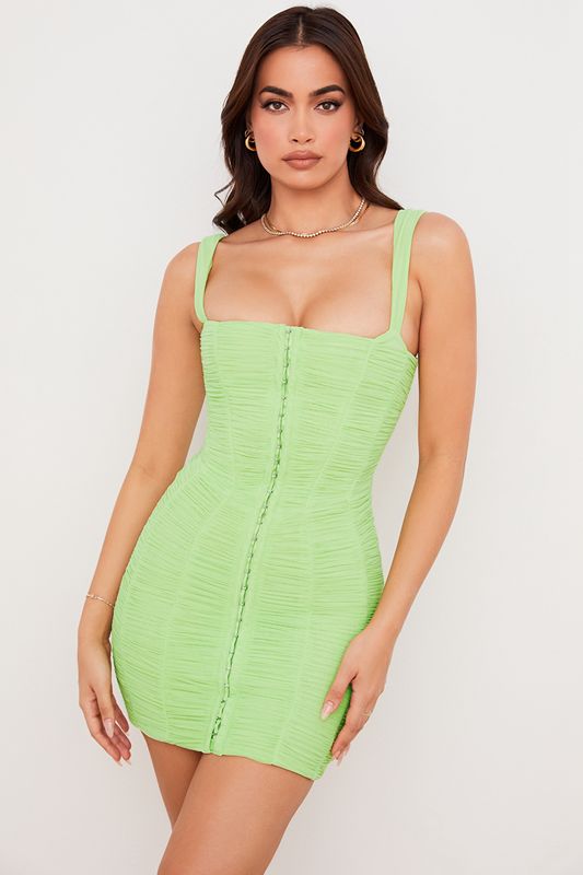 Vestido House Of Cb Ruched Mesh Mini Verde Claro | DYJ-567928