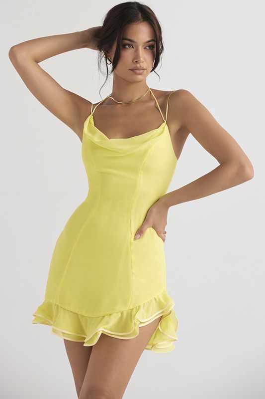 Vestido House Of Cb Ruffle Mini Amarillo | JRV-987350