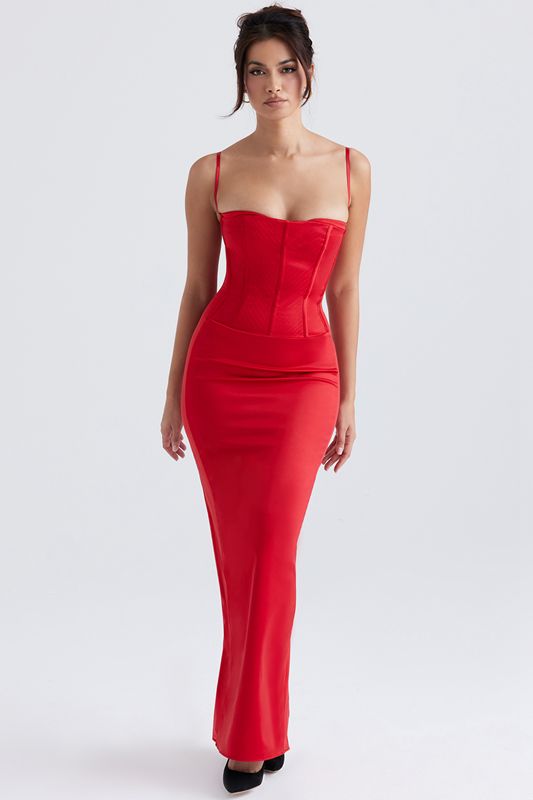 Vestido House Of Cb Satin Maxi Rojas | OVT-548679