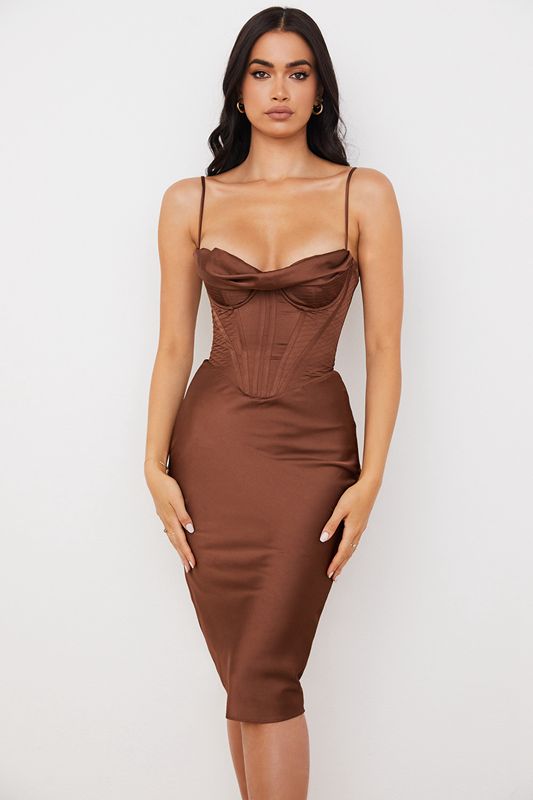 Vestido House Of Cb Satin Slip Chocolate | DMU-384051