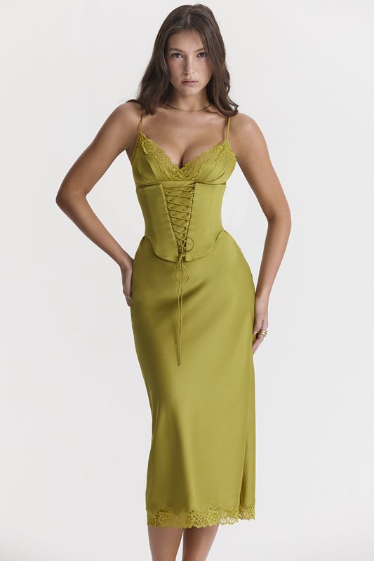 Vestido House Of Cb Satin Slip Verde | ZAJ-946587