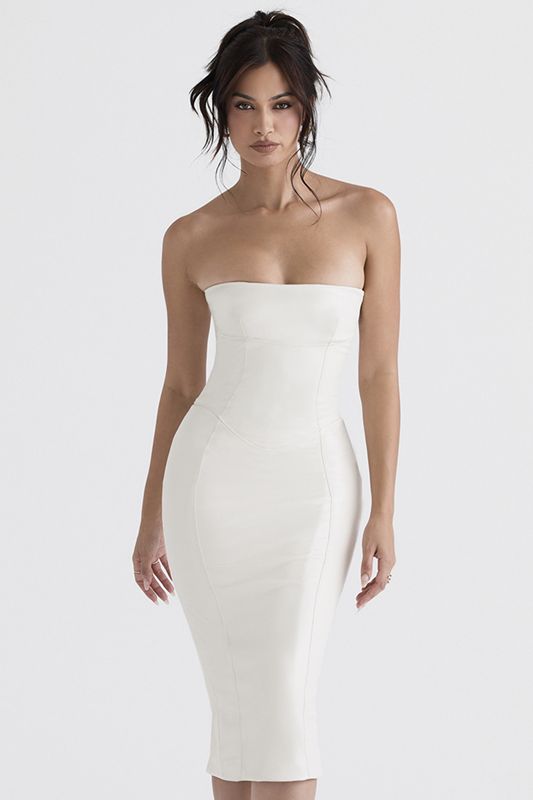 Vestido House Of Cb Vegan Cuero Strapless Blancas | BPM-017526