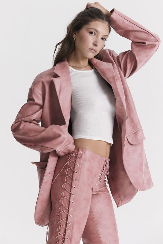 Blazer House Of Cb Pink Vegan Cuero Oversized Rosas | MLI-570894