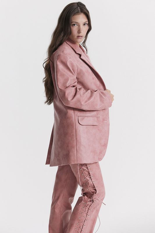 Blazer House Of Cb Pink Vegan Cuero Oversized Rosas | MLI-570894