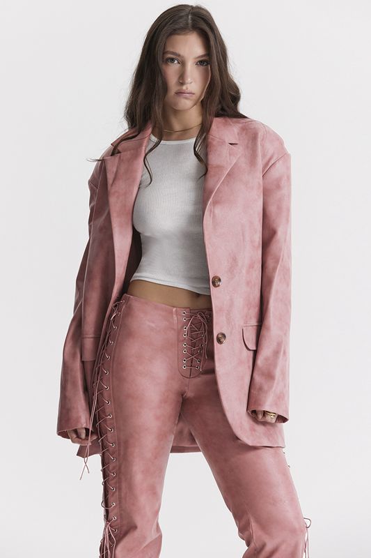 Blazer House Of Cb Pink Vegan Cuero Oversized Rosas | MLI-570894