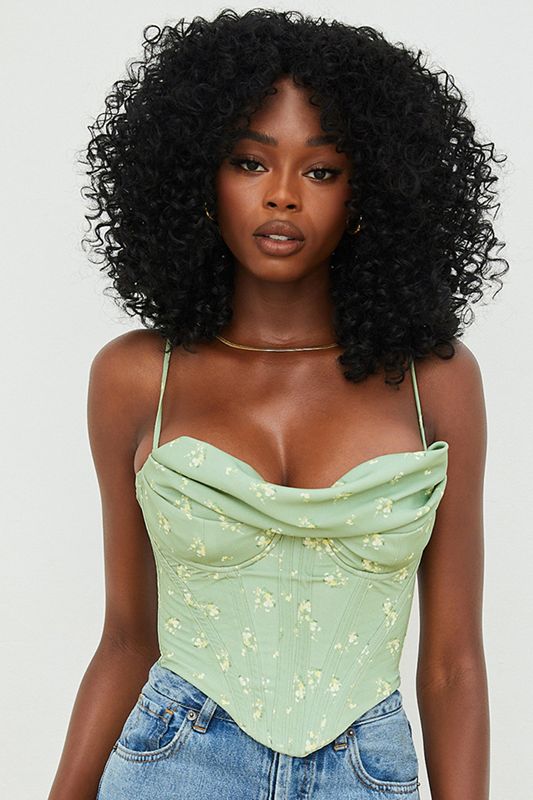 Bodysuit House Of Cb Floral Draped Verde Oliva | NPH-826903