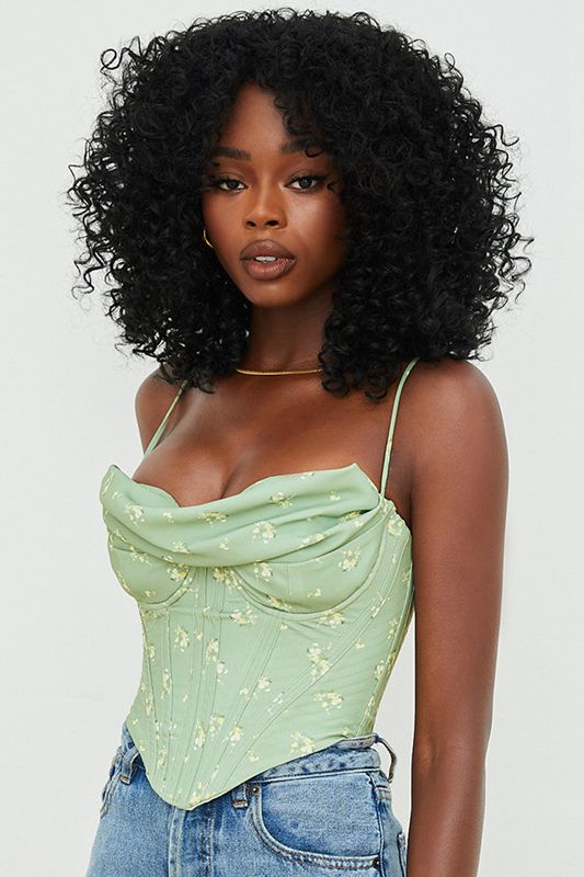 Bodysuit House Of Cb Floral Draped Verde Oliva | NPH-826903