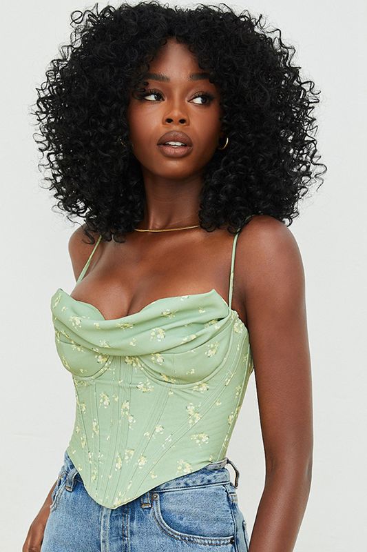 Bodysuit House Of Cb Floral Draped Verde Oliva | NPH-826903