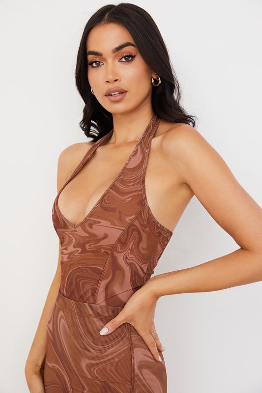 Bodysuit House Of Cb Swirl Print Halter Marrones | LZU-654102