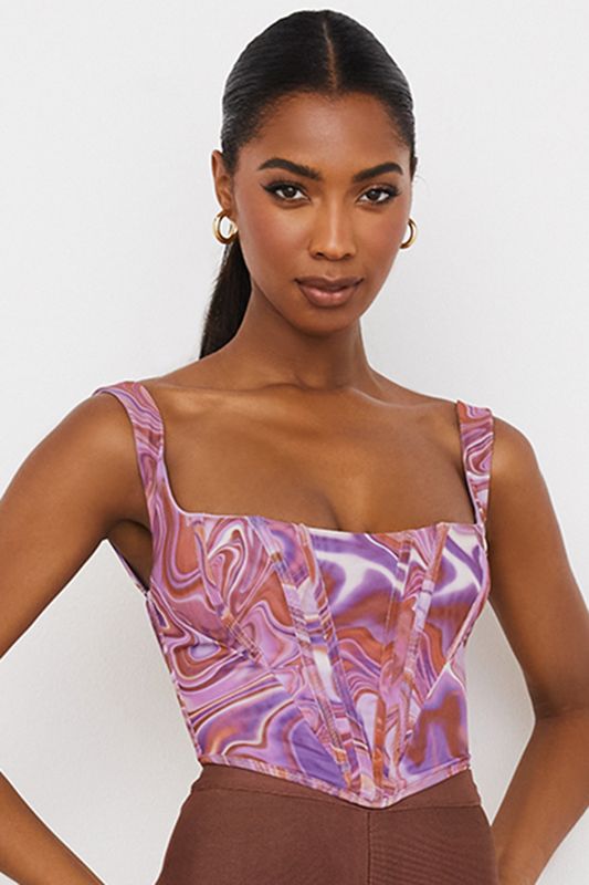 Bodysuit House Of Cb Swirl Print Mesh Moradas | HCZ-642978