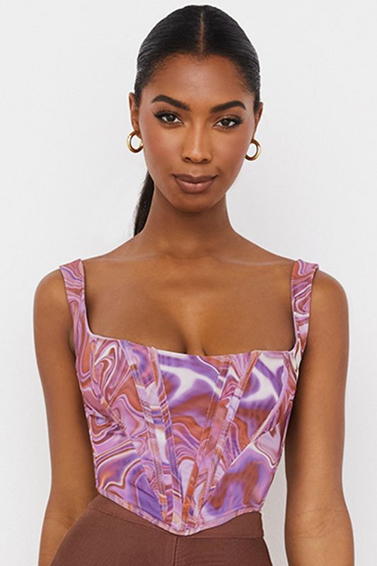 Bodysuit House Of Cb Swirl Print Mesh Moradas | HCZ-642978