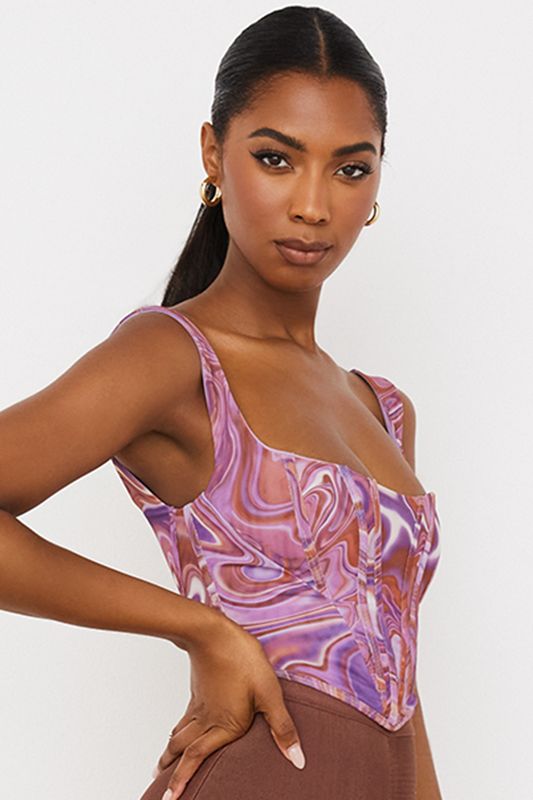 Bodysuit House Of Cb Swirl Print Mesh Moradas | HCZ-642978