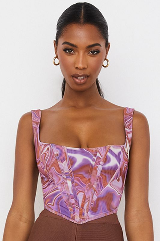 Bodysuit House Of Cb Swirl Print Mesh Moradas | HCZ-642978