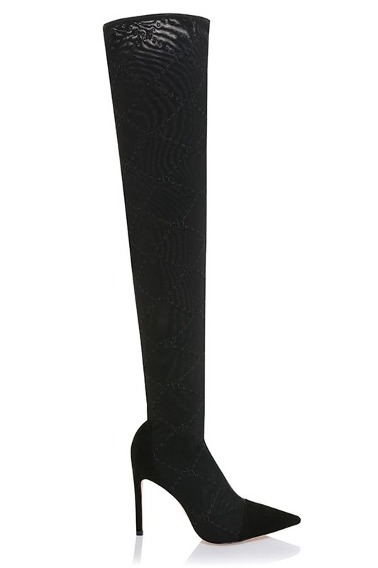 Botas House Of Cb Mesh Monogrammed Thigh Negras | FKJ-731928