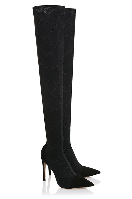 Botas House Of Cb Mesh Monogrammed Thigh Negras | FKJ-731928