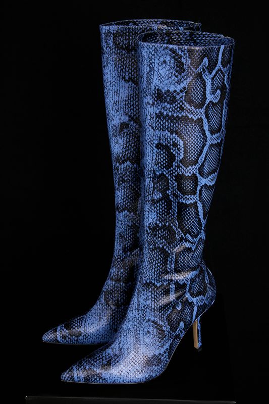 Botas House Of Cb Print Cuero Knee High Azules | YOA-201645