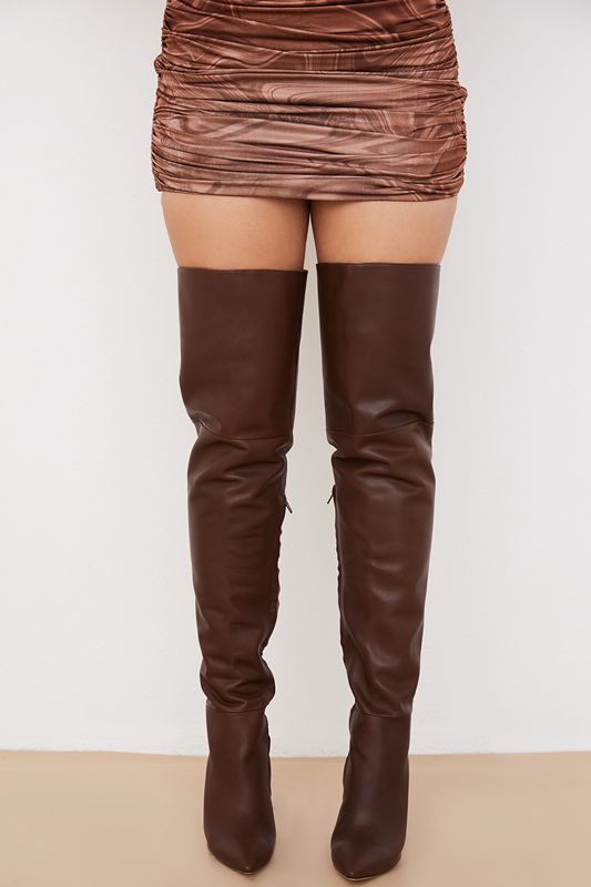 Botas House Of Cb Real Cuero Thigh Chocolate | QHG-309572