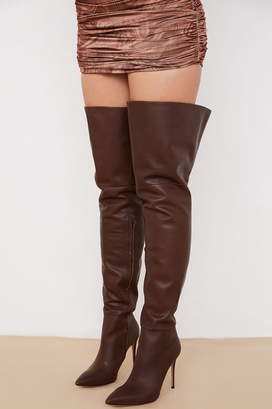 Botas House Of Cb Real Cuero Thigh Chocolate | QHG-309572