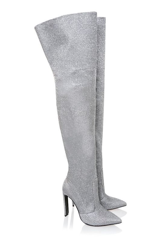 Botas House Of Cb Sparkle Thigh High Cuero Plateadas | MRC-390758