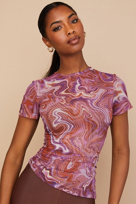 Camiseta House Of Cb Swirl Asymmetric Moradas | KGW-271360