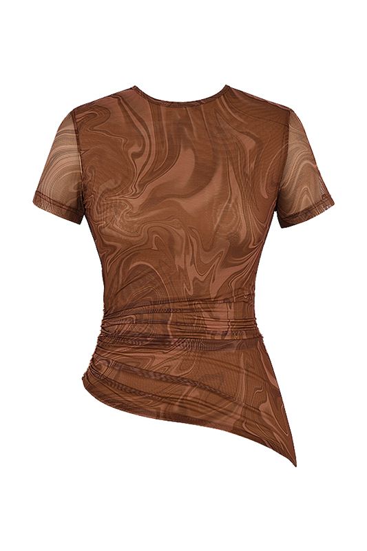 Camiseta House Of Cb Swirl Print Asymmetric Marrones | CFU-076921