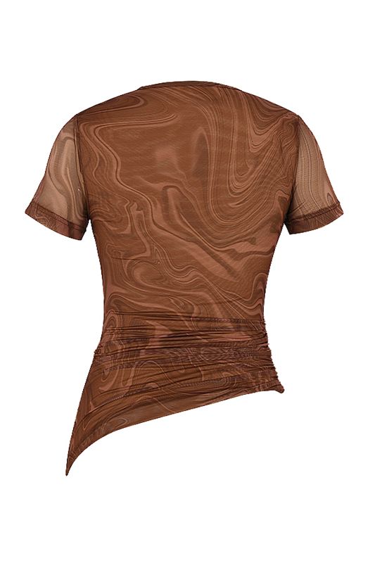 Camiseta House Of Cb Swirl Print Asymmetric Marrones | CFU-076921