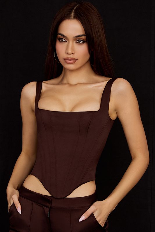 Corsé House Of Cb Satin Longline Chocolate | SVC-704538