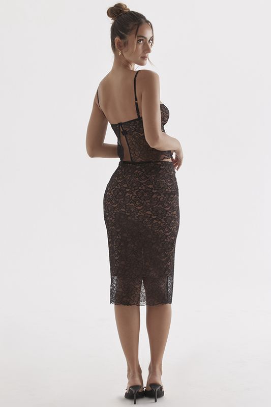 Falda House Of Cb Encaje Midi Negras | WPG-427865