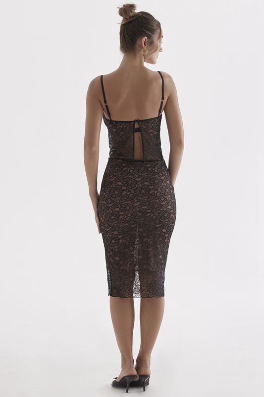 Falda House Of Cb Encaje Midi Negras | WPG-427865