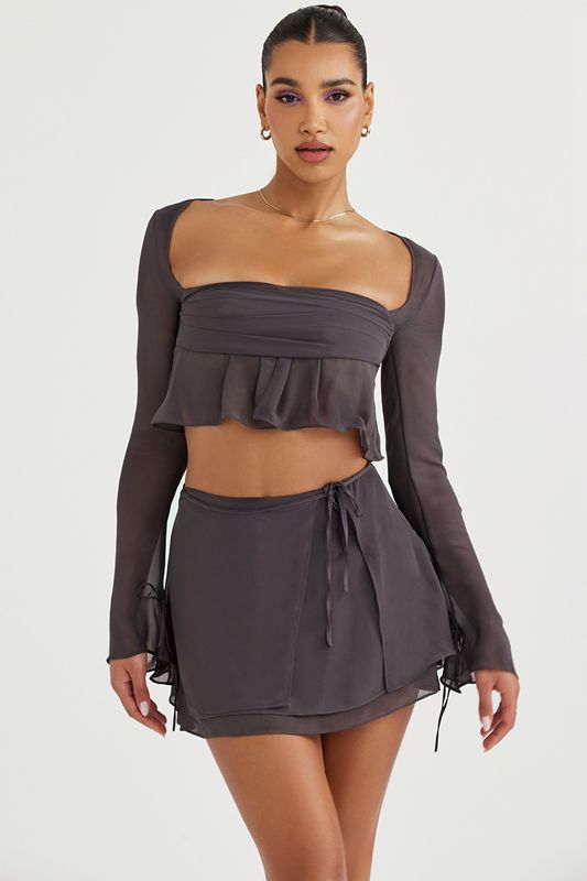 Falda House Of Cb Floaty Layered Mini Gris | HRK-708259