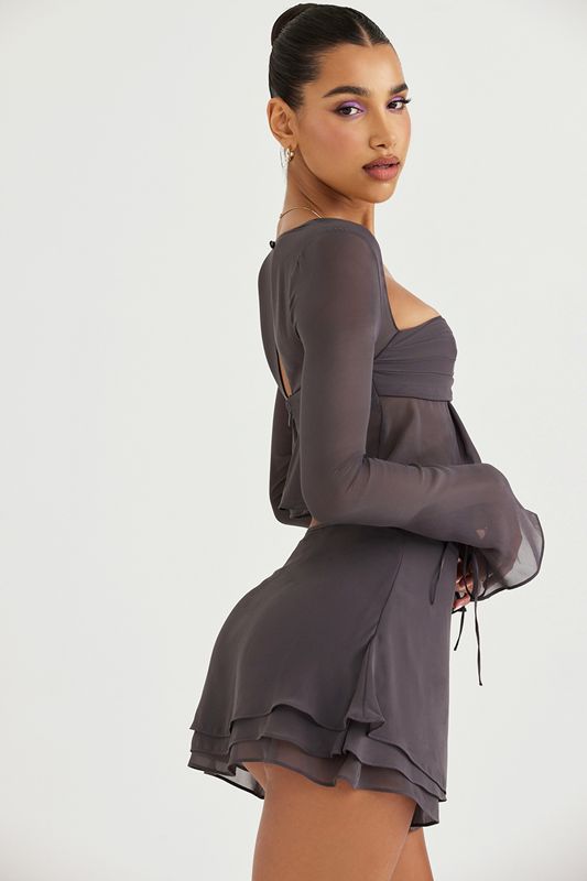 Falda House Of Cb Floaty Layered Mini Gris | HRK-708259