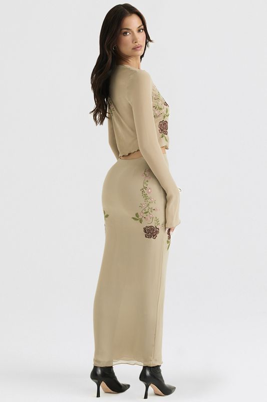 Falda House Of Cb Floral Maxi Beige | KZO-854307