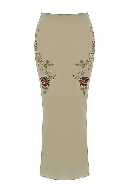 Falda House Of Cb Floral Maxi Beige | KZO-854307